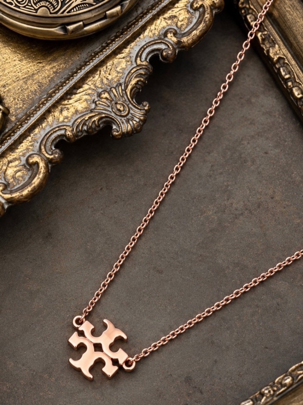 TORY BURCH • Rose Gold Kira Charm Logo Pendant Necklace